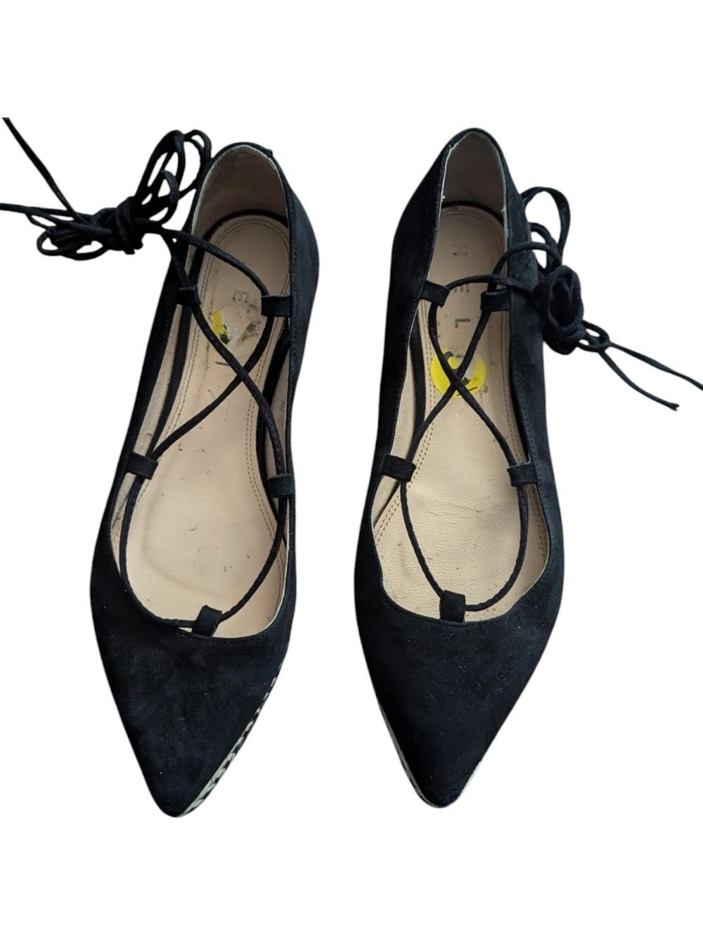 HELIA Made in Spain Pointy BLACK SUEDE Flat Strap SHOES Leather